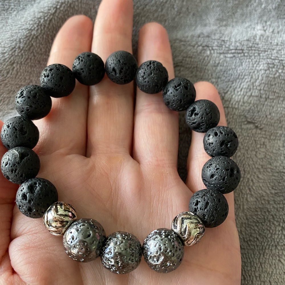 Men’s natural plated and matte lava bracelet.  One size
